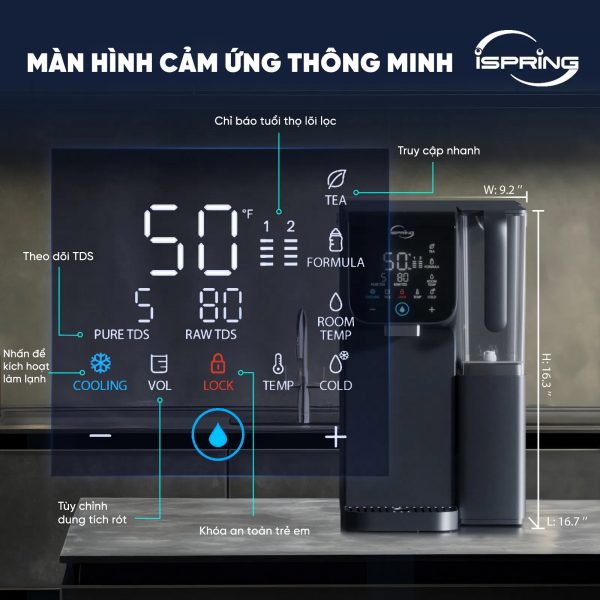 Máy lọc nước RO đặt bàn iSpring RCD100HCG nóng – lạnh – kiềm, tích hợp lọc RO thông - Ảnh 3
