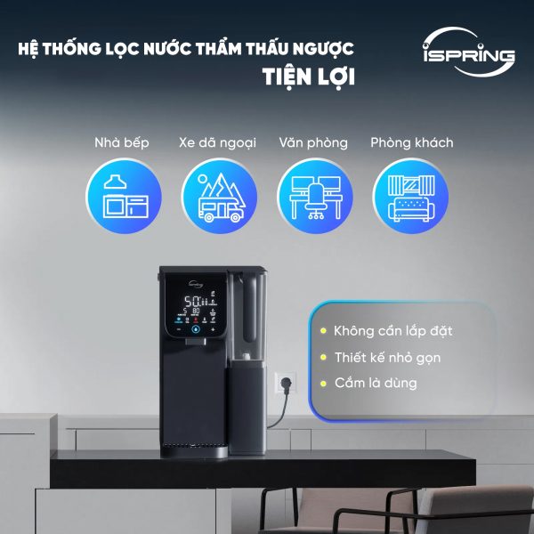 Máy lọc nước RO đặt bàn iSpring RCD100HCG nóng – lạnh – kiềm, tích hợp lọc RO thông - Ảnh 5