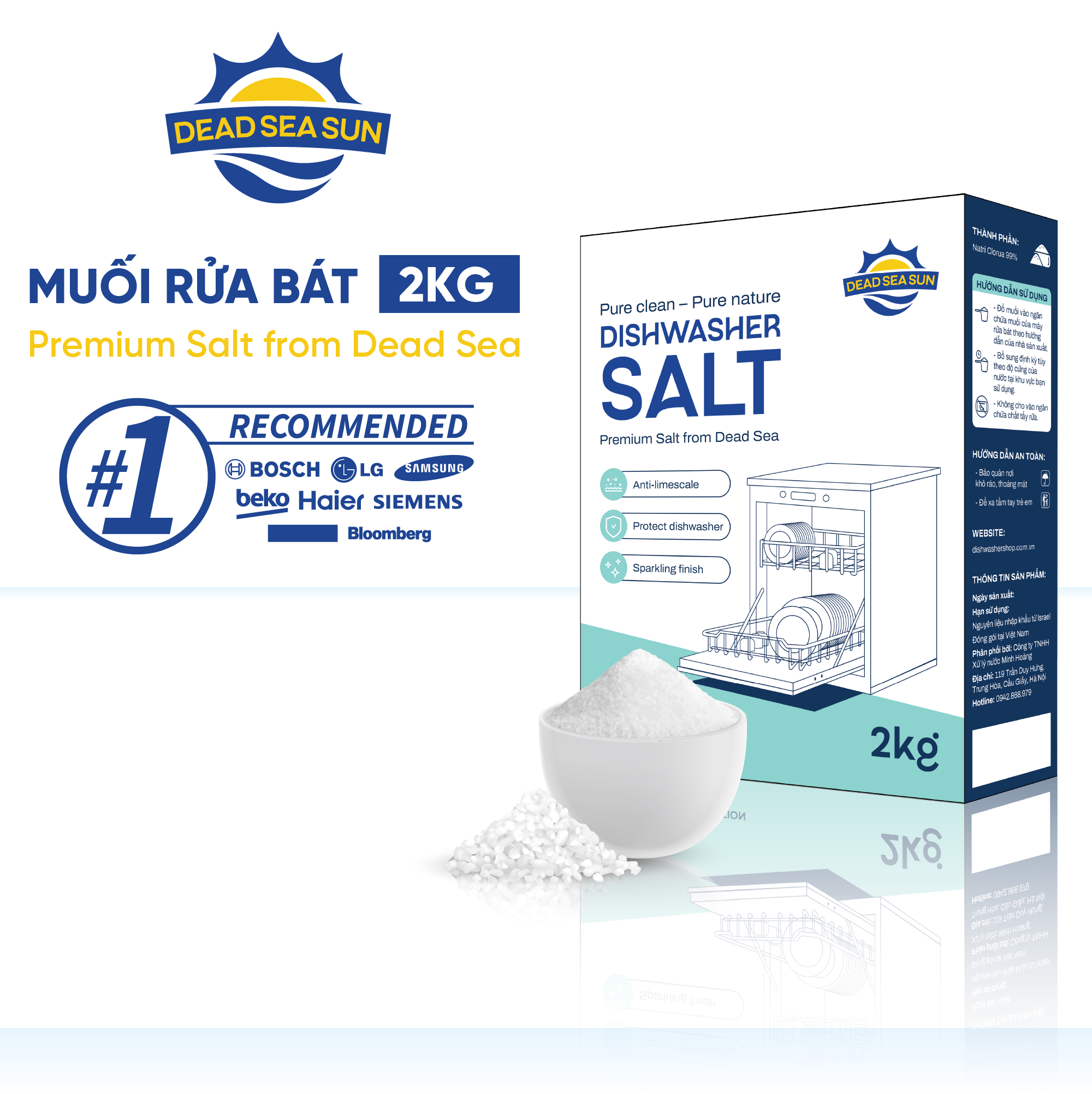 Muối rửa bát Dead Sea Sun 2kg - Giải pháp làm mềm nước, chống cặn vôi hoàn hảo