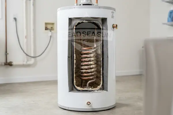 hanh nhiệt và ruột bình nóng lạnh sinh hoạt bị bám cặn khoáng do ảnh hưởng của nước cứng.