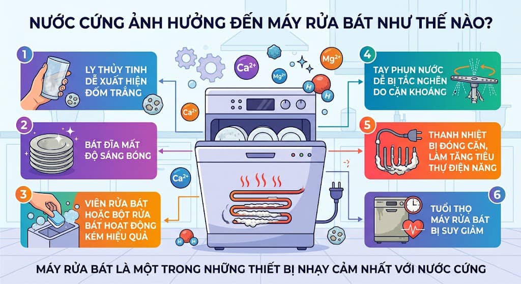 Tác hại của nước cứng lên máy rửa bát