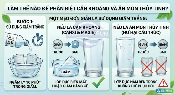 Phân biệt cặn Canxi và ăn mòn thủy tinh dễ dàng