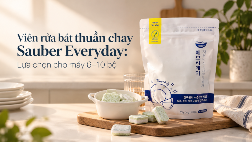 Viên rửa bát thuần chay Sauber Everyday: Lựa chọn cho máy 6–10 bộ
